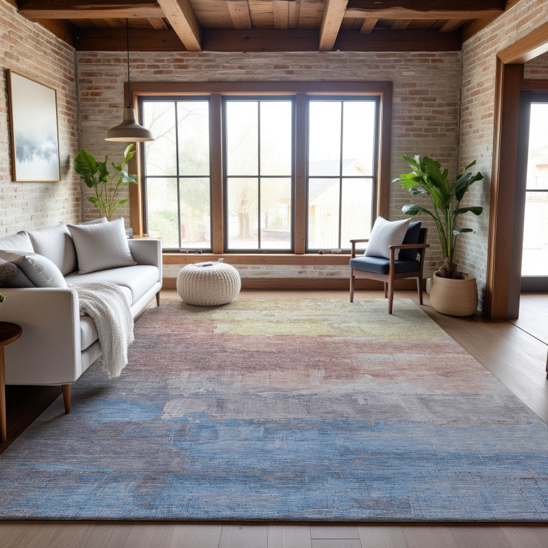 Tapis abstrait Premium Sykora AMF1473 lavable à la machine, Rectangle 10 pi x 14 pi