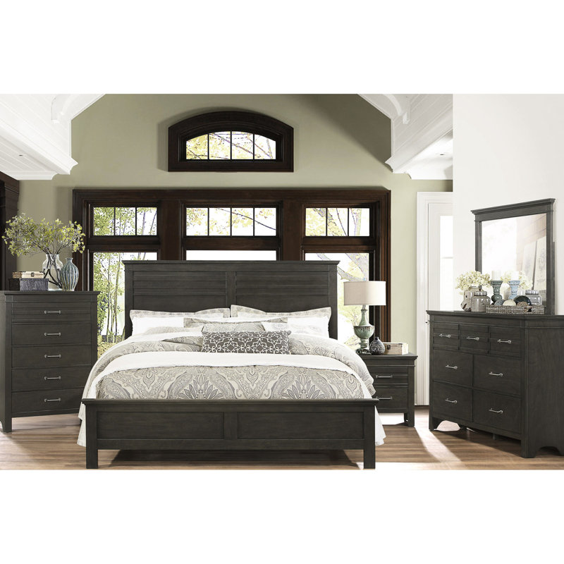 Mobilier de chambre gris anthracite - Lit double de style transitionnel, Lit double, Gris anthracite
