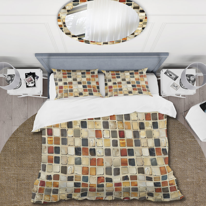 Ensemble de housse de couette beige Midcentury Mosaic Tiles - Midcentury, Housse de couette simple + 2 taies décoratives st