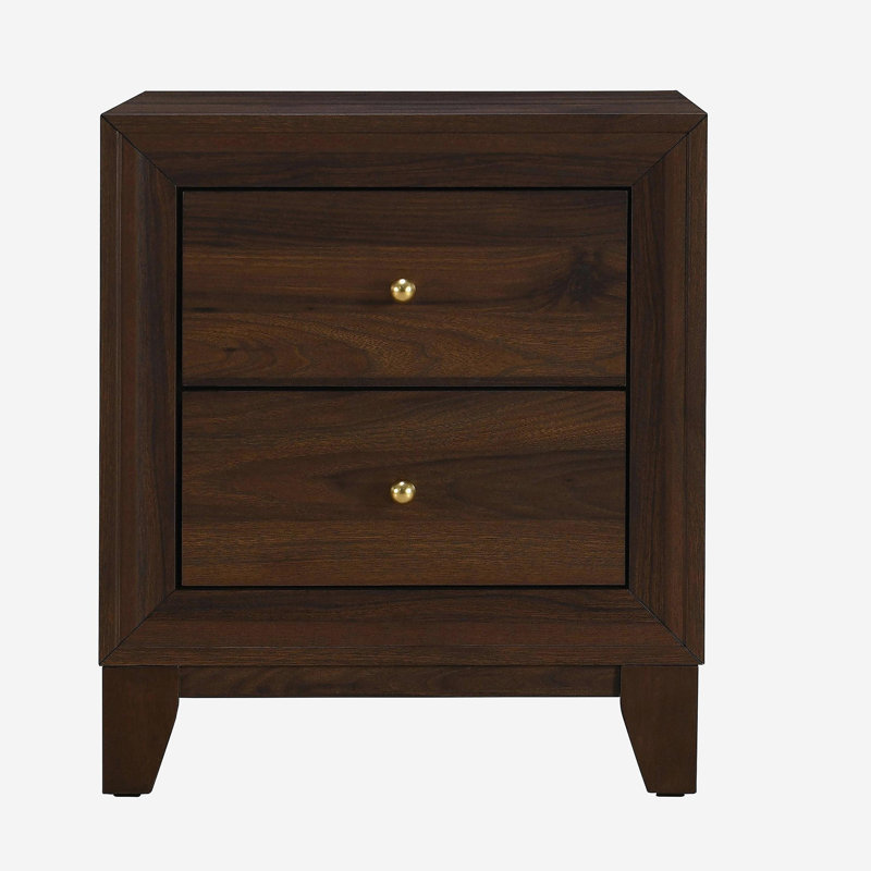 Walnut Finish Nightstand With 2 Ample Drawers