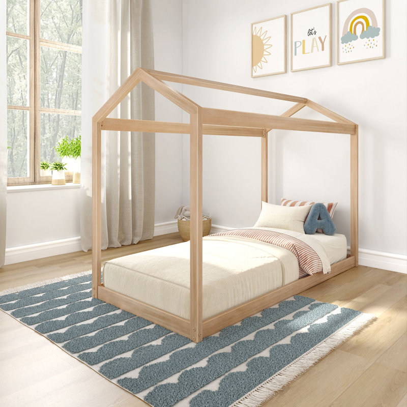 Annja Twin Solid Wood Four Poster Bed, Blonde