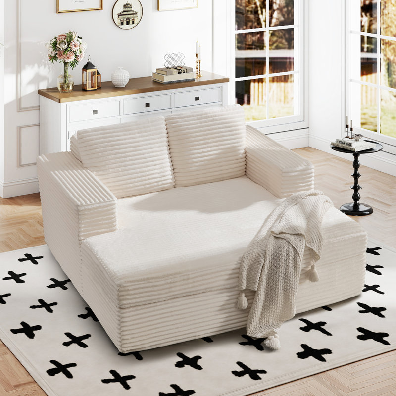 Boneless 59.1" Wide No Assembly Require Sleeper Loveseat Sofa,2 Seater Couch for Apartment, Beige
