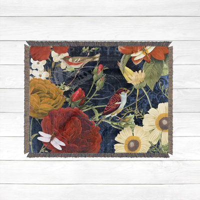  Vintage Floral Woven Throw Blanket