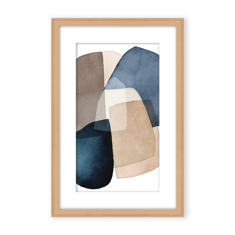 Abstract Blue Brown Blocks by  - Picture Frame Painting on Paper, Framed Canvas, 48" H x 32" W x 2.375" D, Gold
