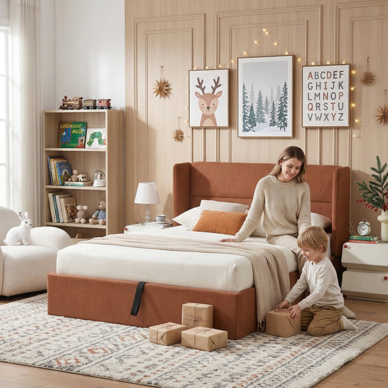 Gaillarde Hydraulic Lift Up Storage Upholstered Platform Bed, Queen, Caramel