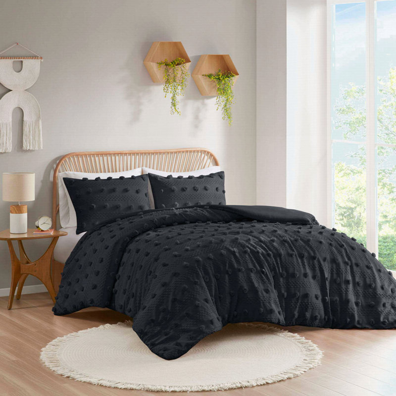 Ensemble de housse de couette Clip Jacquard, Housse de couette simple TG / simple + 1 pièce su, Noir