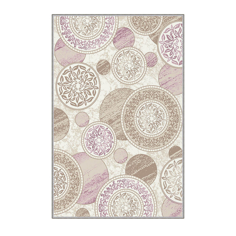Tapis mauve / doré en polyester à pois Suellen, Rectangle 4 pi 7 po x 7 pi 3 po