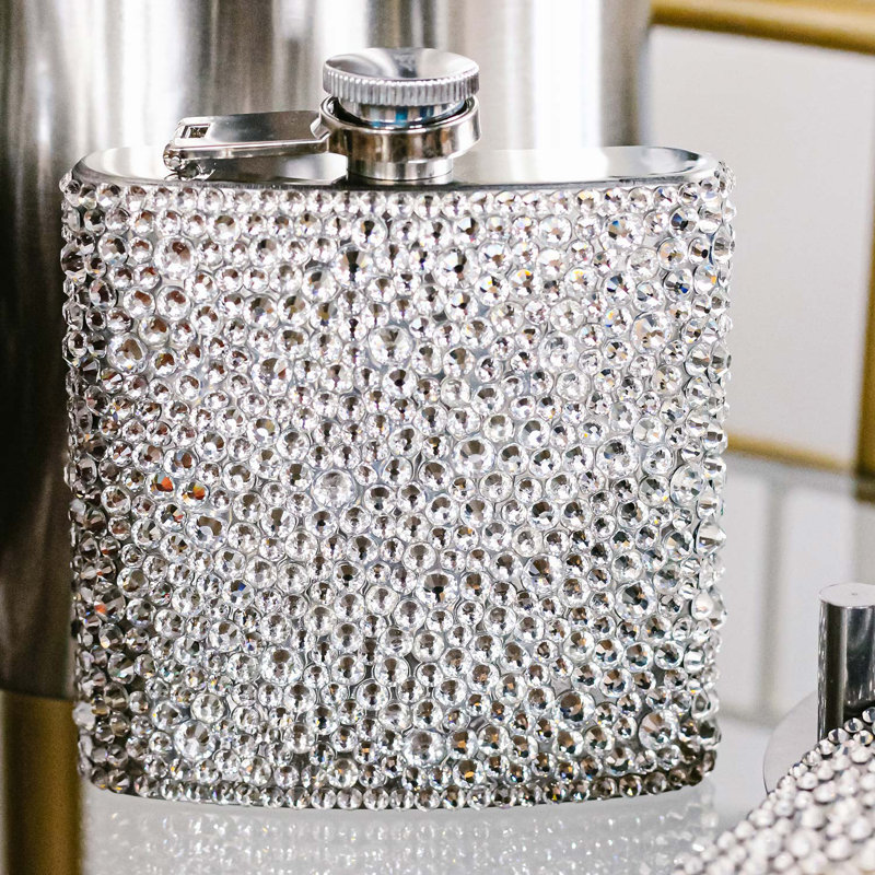 Sparkles Home Strass Rhinestone Flask | 6oz Stainless Steel | Glitter Hand-Applied Rhinestones Gift