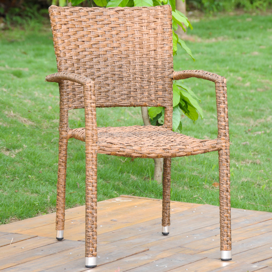 Douglaston PVC Wicker Wicker Outdoor Stacking Dining Armchair Ebern Designs 