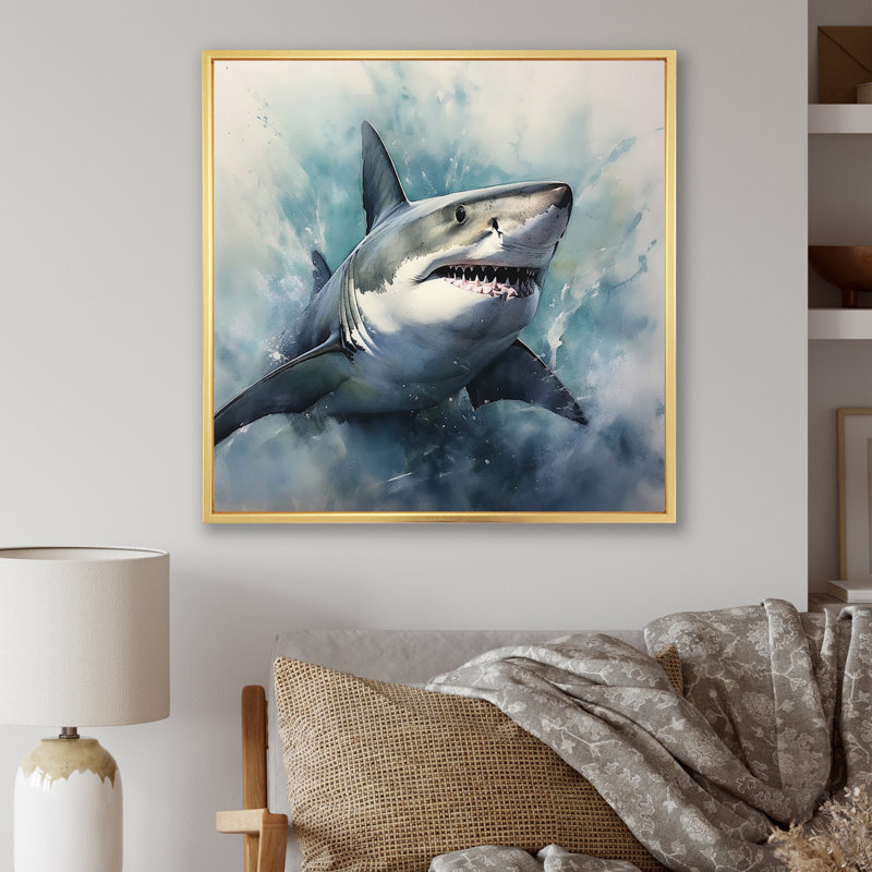 Fierce Shark II - Shark Canvas Prints, 30" H x 30" W x 1" D, Gold Floater Framed