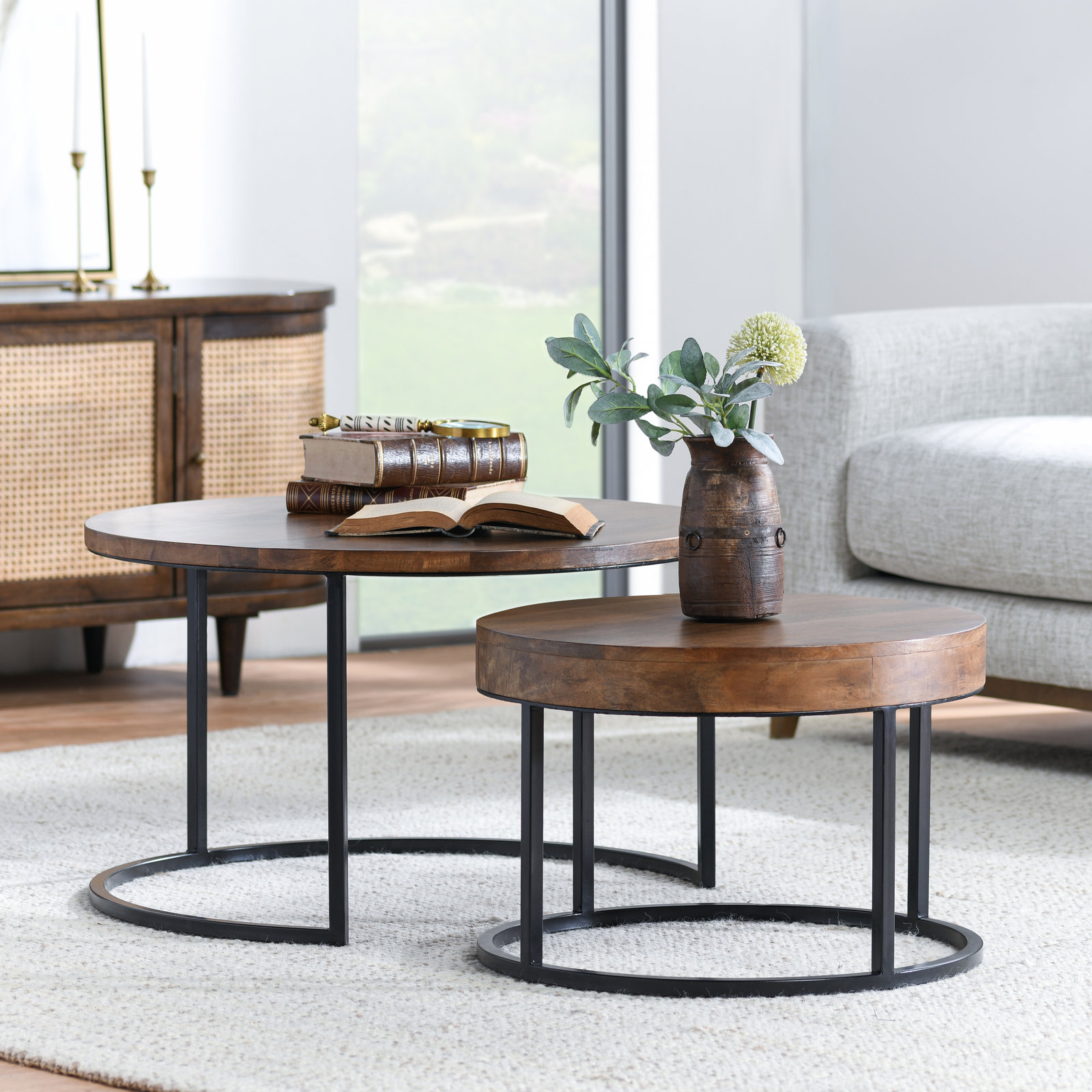2-Piece Solid Wood Nesting Table Set