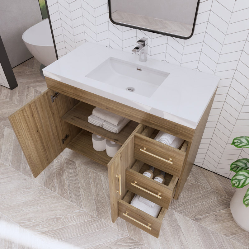 Eliza 42" Single Bathroom Vanity Set, Natural Oak