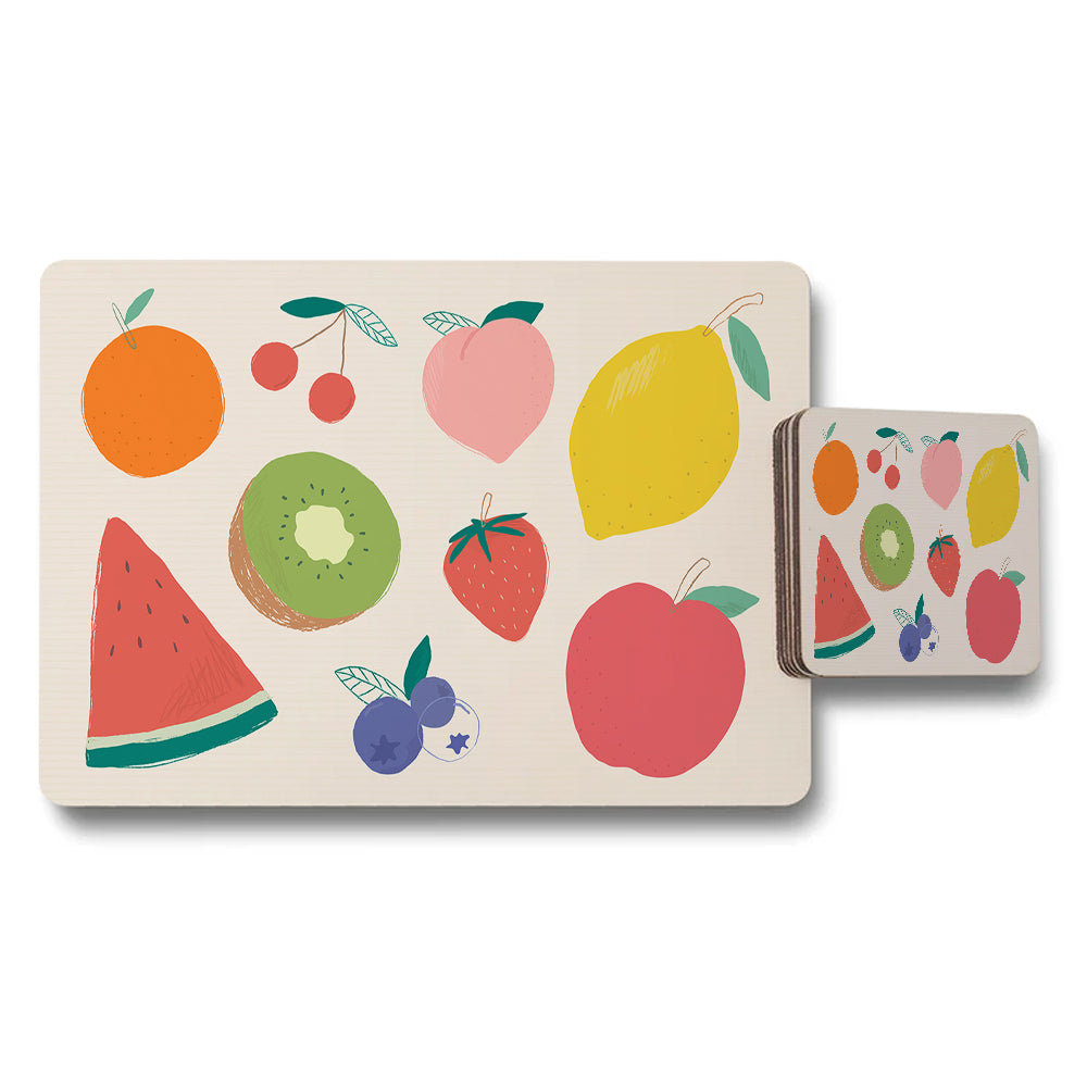 Fruit Themed Placemats And Coaster Set For Kitchen Table Decor