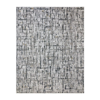 Mickelson Abstract Gray Black Ivory Modern Polypropylene Indoor High-Low Area Rug