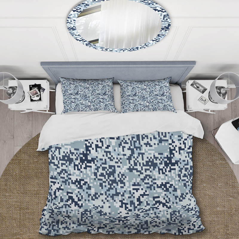 Camouflage tendance bleu blanc - ensemble de housse de couette abstrait - microfibre de polyester