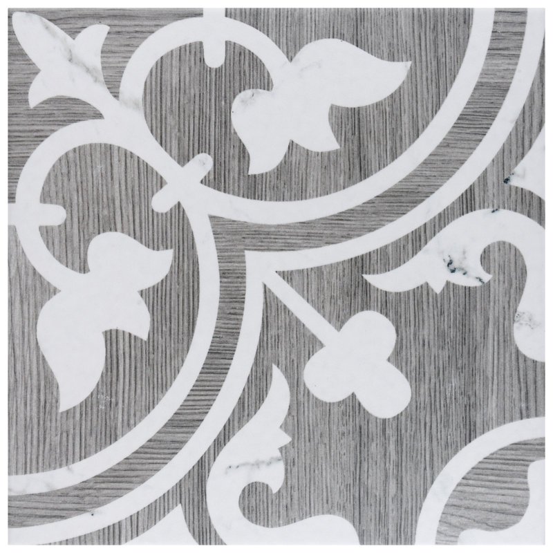 Llama Arte Loire Verso 10" x 10" Porcelain Patterned Wall & Floor Tile, Silver Smoke