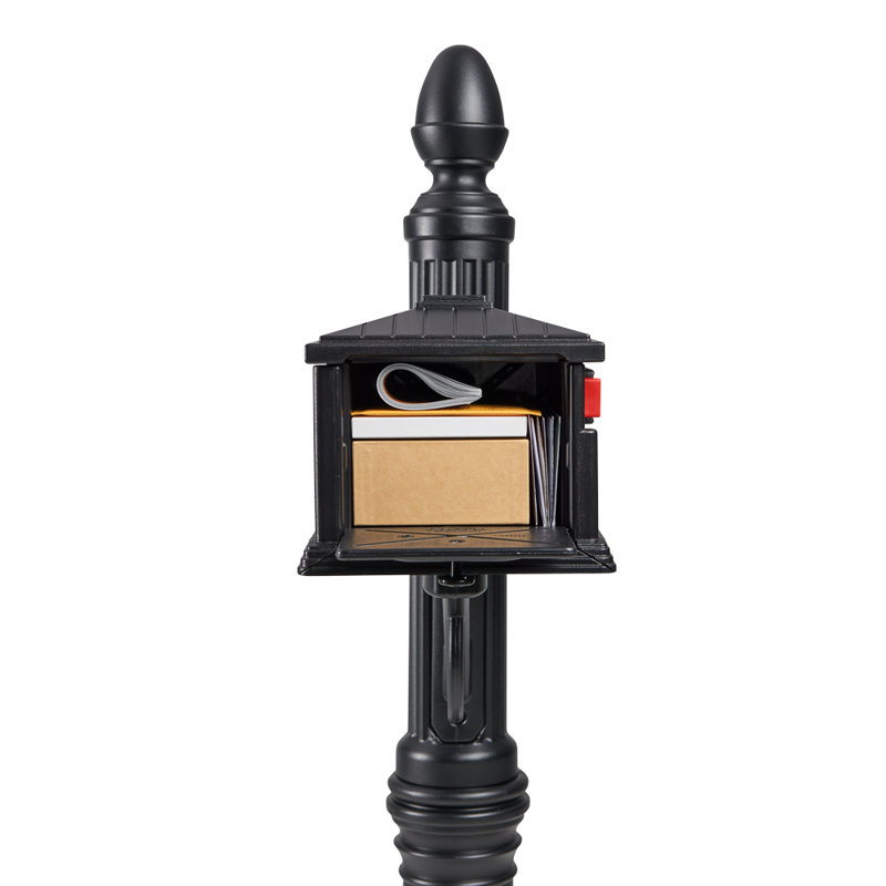 Stratford Black Plastic Mailbox and Post Combo