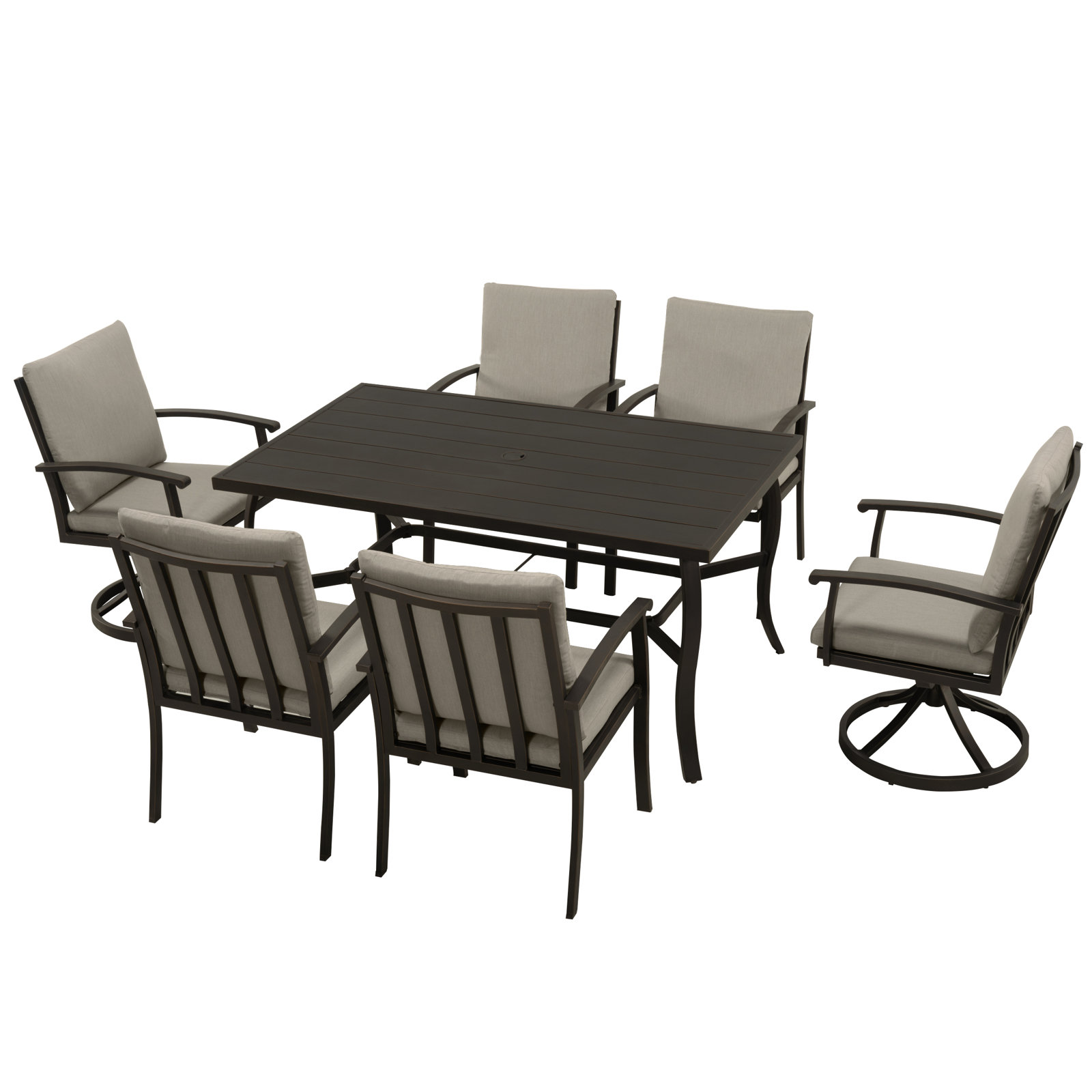 Colby Aluminum Patio Dining Set With 2 Swivel Dining Chairs, Dining Chairs And Washable Cushions, 6, Dark Brown