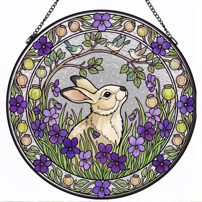 Spring Rabbit Stained Glass Window Panel，12"H
