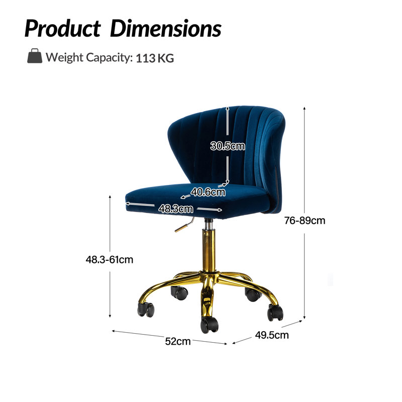 Petillo Swivel Velvet Office Task Chair with Adjustable Height and Padded Cushion, Navy