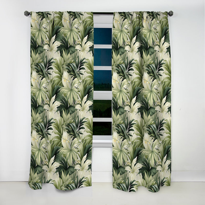 Neutre motif tropical tropical - rideau floral - rideau occultant floral - 1 panneau, L 52 po x L 120 po