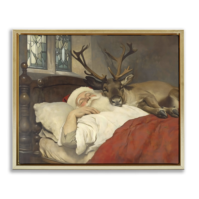 Cadre flottant Goodnight Santa & Reindeer, design par Arlington Prints, H 17 po x l 21 po, Cadre flottant métallique doré