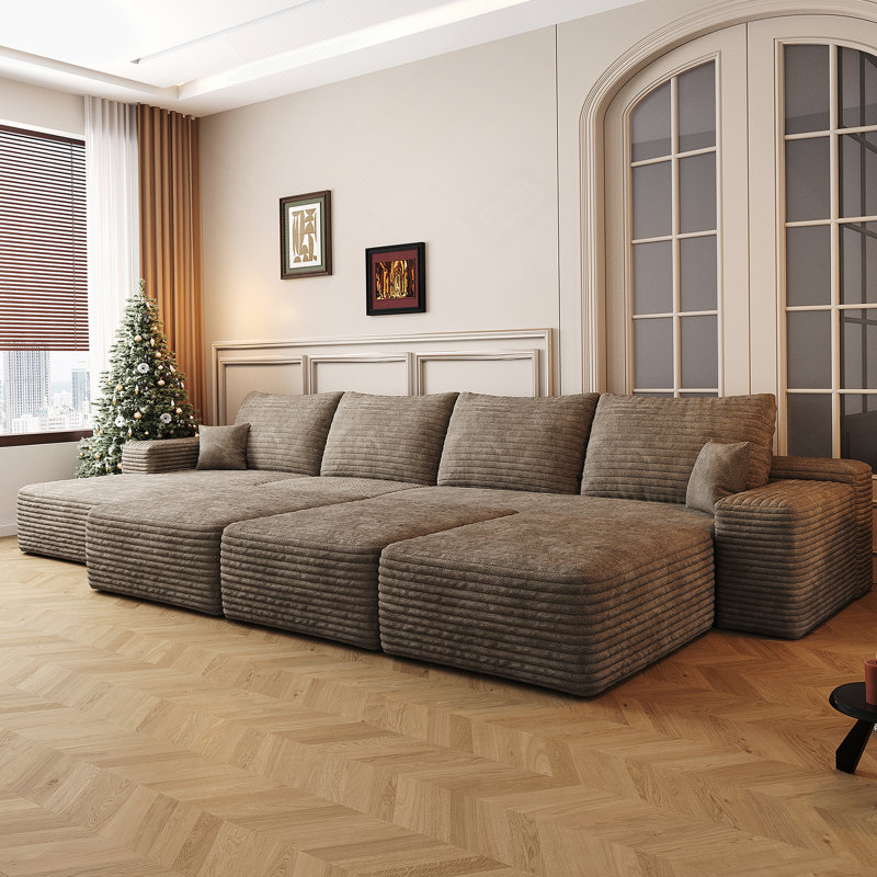 Luxueux canapé-lit modulaire pour salon avec tissu moelleux et sans assemblage, Chameau