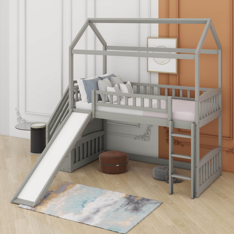 Lit mezzanine simple avec glissade, gris