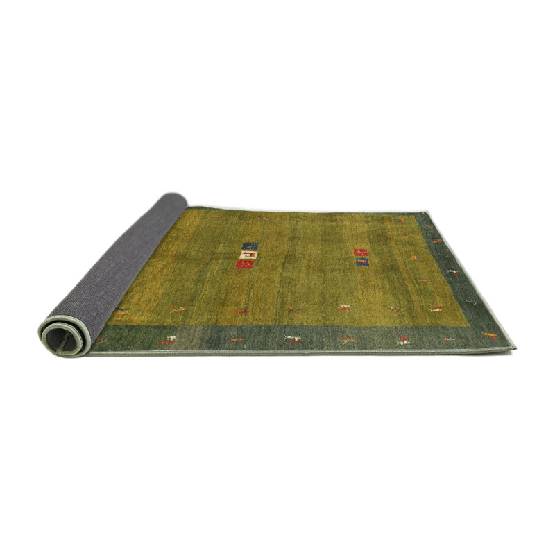 Tapis contemporain vert / gris, Rond 5 pi