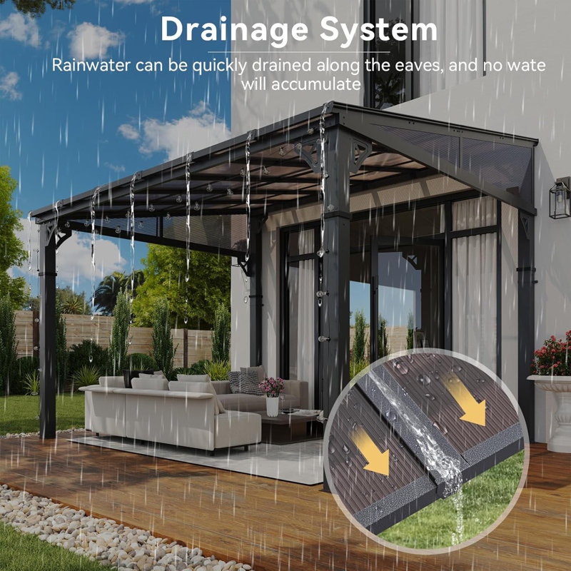 10' x 12' Gazebo for Patio Pergola with Triangular Lateral Panel Large Wall-Mounted Heavy Duty Awnings