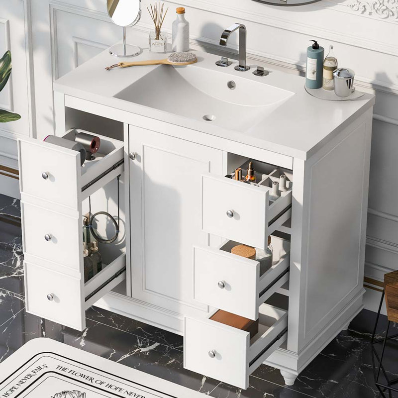 Meuble-lavabo simple avec plateau Clee 36, Blanc