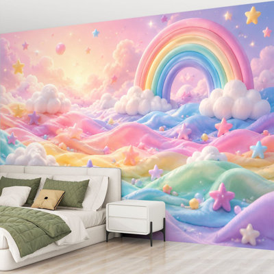 Papier peint adhésif peler et coller Pastel Rainbow Cloud Fantasy Landscape