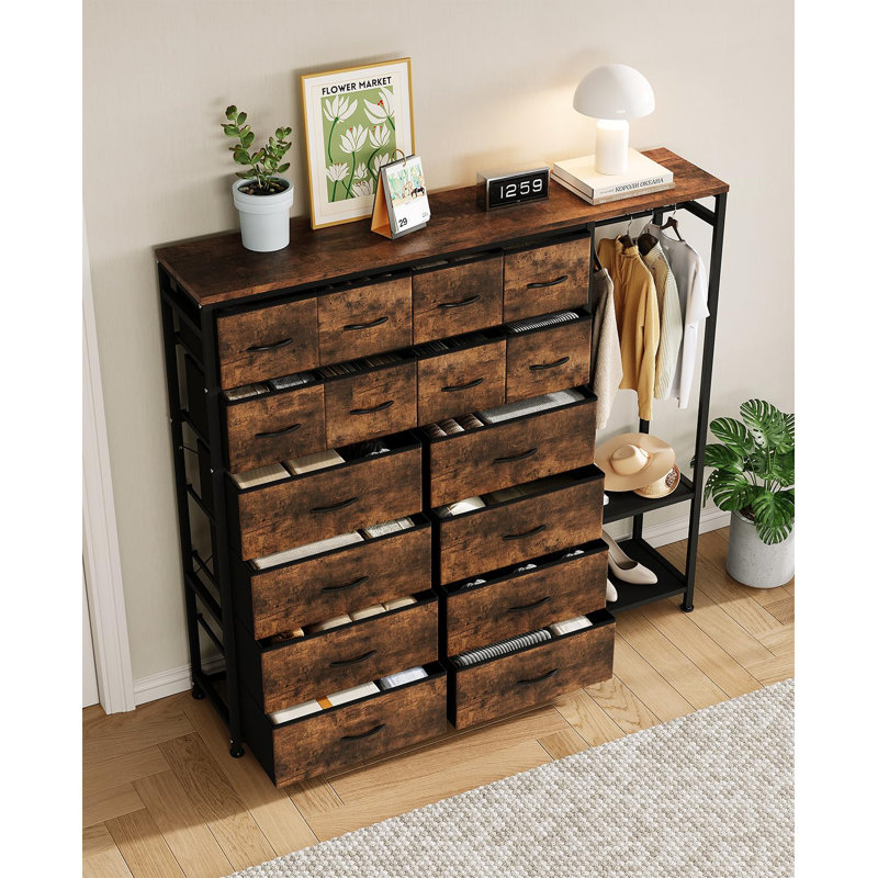 Étagère de rangement à 16 tiroirs - Structure en fer et revêtement en tissu MDF, organisateur multi-tiroirs pour chambre, vêtements et articles du quotidien, solution de rangement gain d'espace pour la maison
