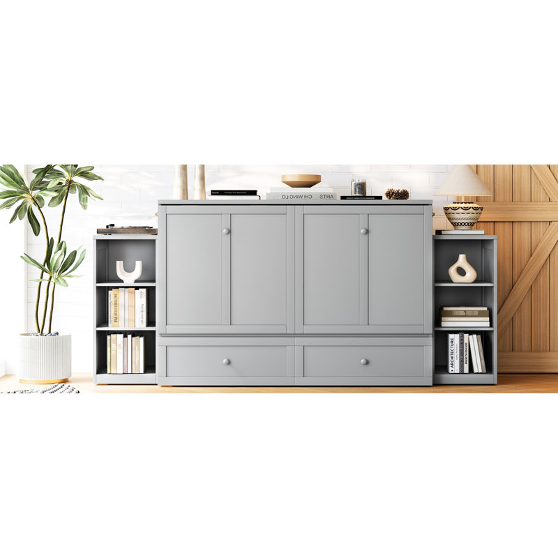Grand lit gris, structure et conception d'espace pour le lit de la chambre d'amis avec finition, espaces de rangement spacieux