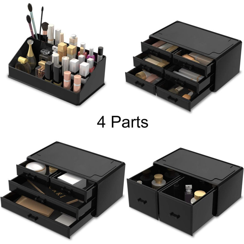 Makeup Cosmetic Organizer Storage Drawers Display Boxes Case with 12 Drawers (Black)