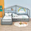 Lit plateforme simple avec 3 tiroirs de rangement - Lit simple en forme de L en bois massif, gris-1185293565