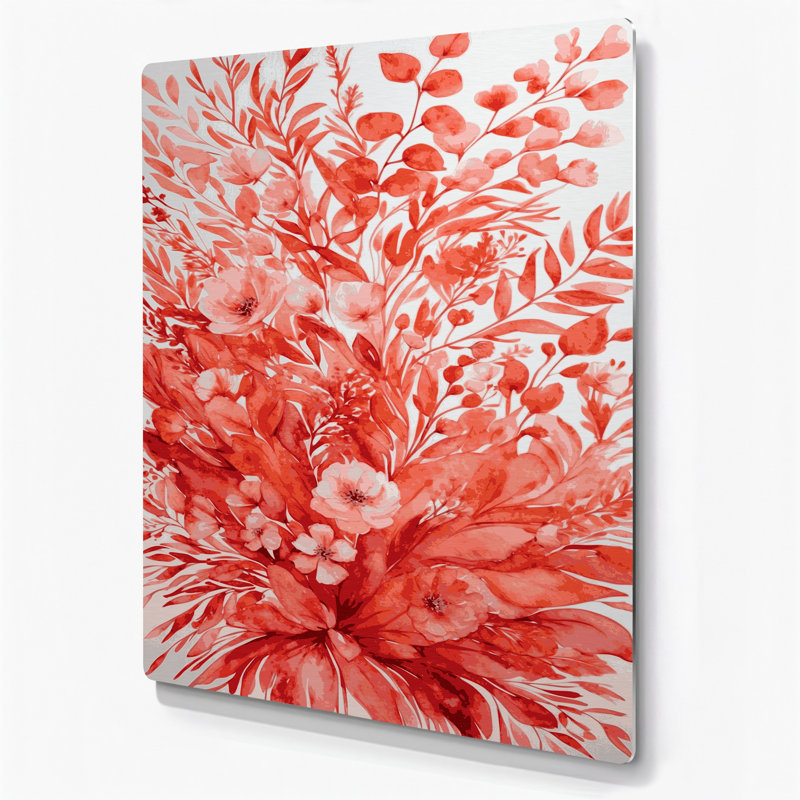 Aquarelle florale 90, art mural en métal rose