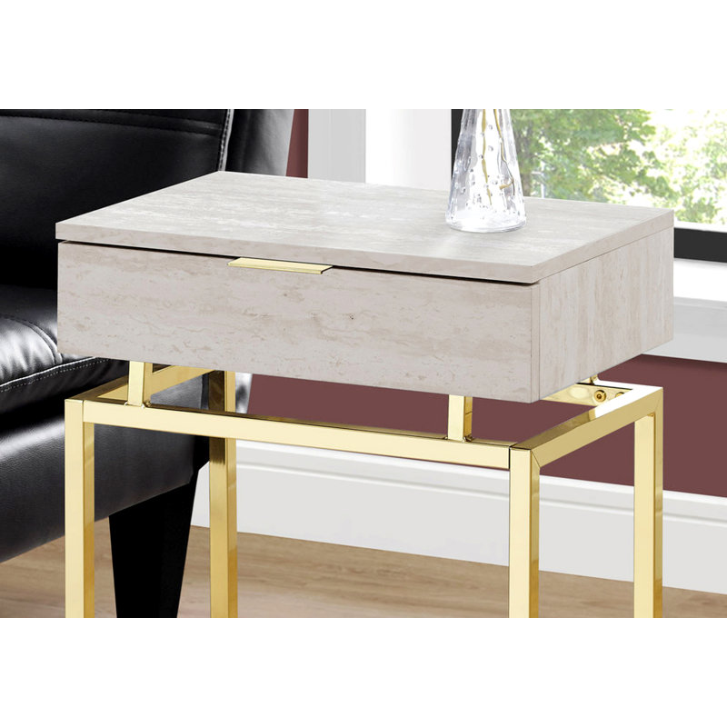 Versatile Side Table With Storage And Modern Design For Any Room, Beige Top/Gold Base