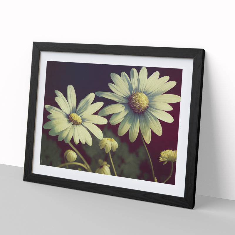 Fanciful Daisy Flowers 1 Piece Single Picture Frame Wall Art, 46cm H x 64cm W x 2cm D, Black Framed