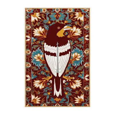 Washable White vented Myna Birds Area Rug