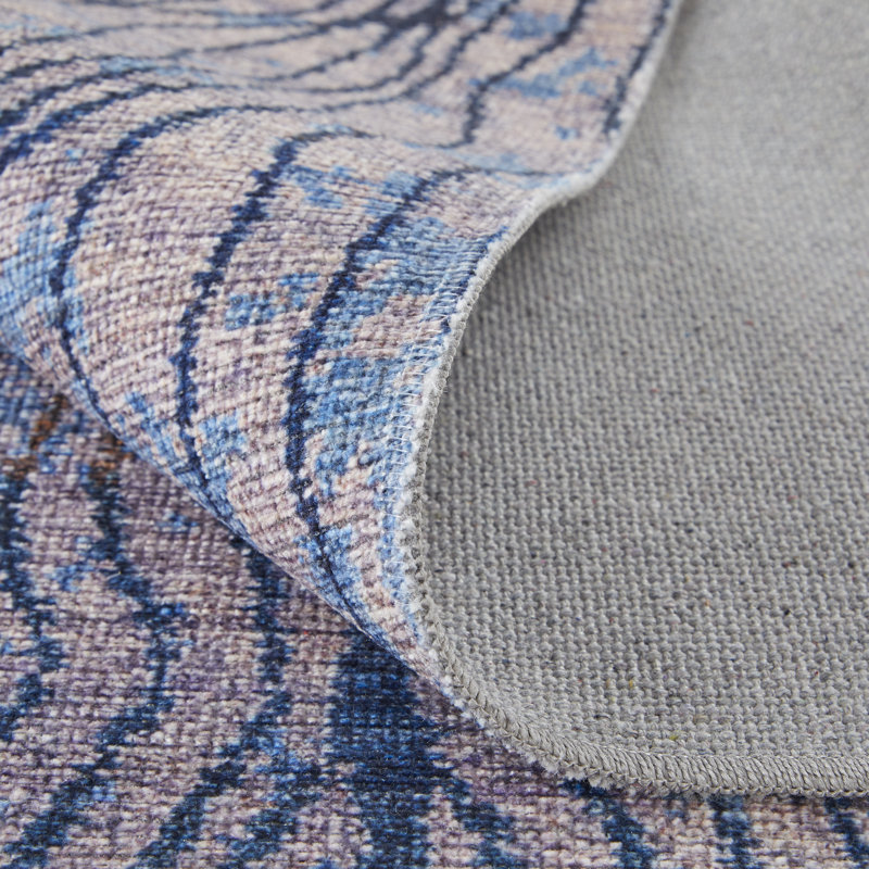 Tapis bleu / gris Myrrin, Tapis de couloir 2 pi 7 po x 8 pi