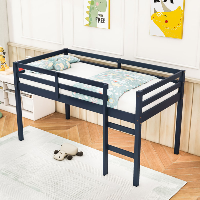 Lit mezzanine simple avec grand espace de rangement et échelle, Bleu
