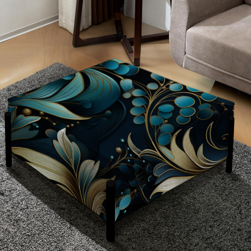 Grand repose-pieds carré floral bleu foncé et blanc Tranquility