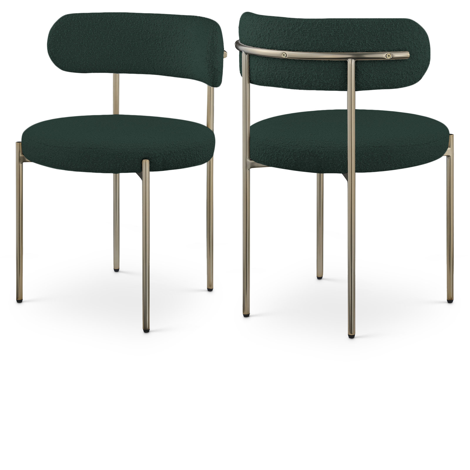 Sherwood Solid Back Boucle Side Chair, Green Boucle, Brushed Brass