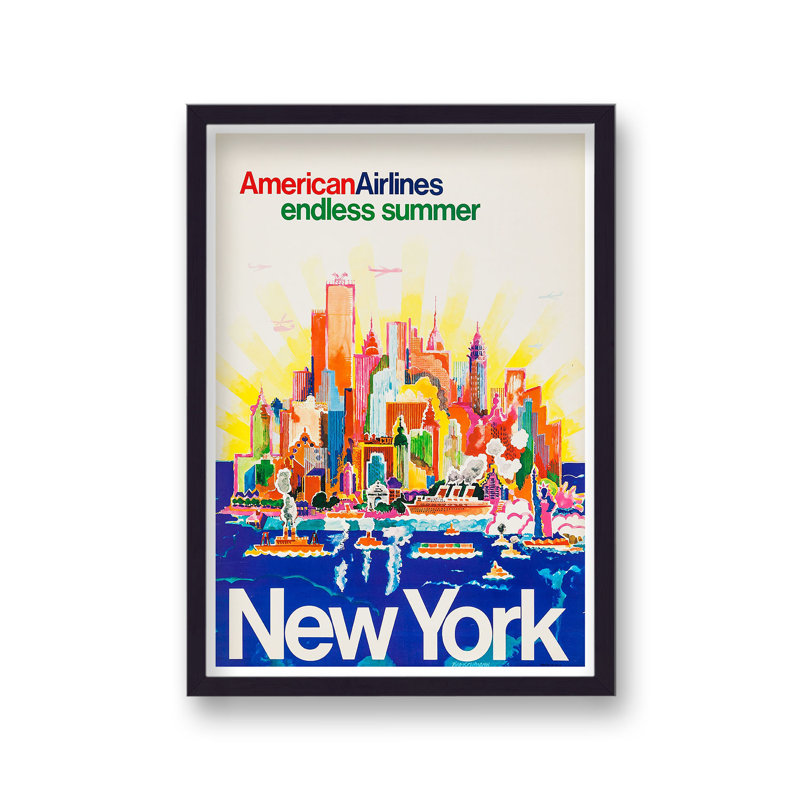 New York American Airlines Vintage Travel - Single Picture Frame Print