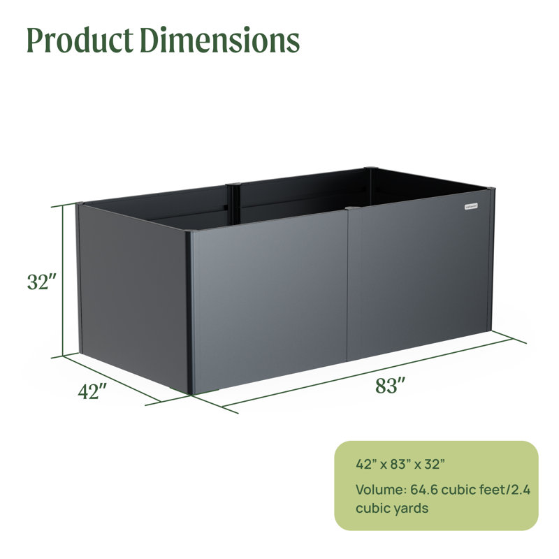 Modern 32" Tall Metal Outdoor Long Planter Box, 32" H x 83" W x 42" D, Urban Charcoal