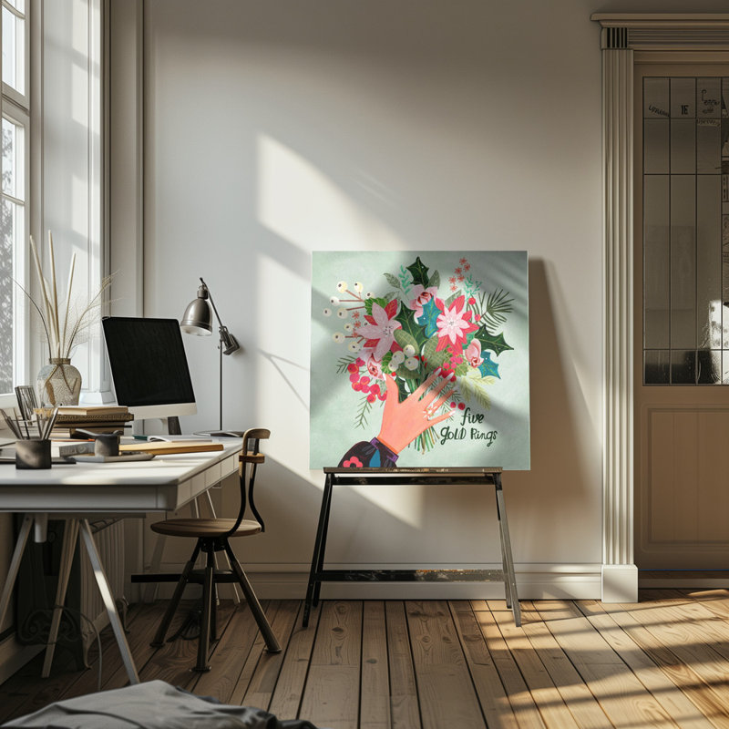 "Cinq anneaux d'or", toile tendue, H 30 po x l 30 po