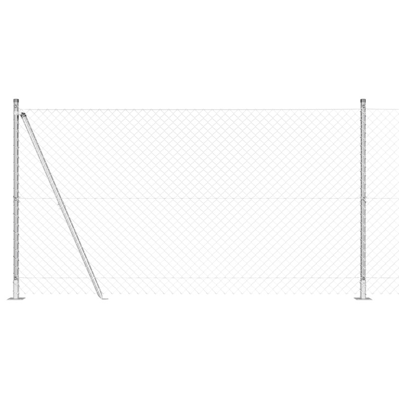 Vidaxl Chain Link Fence With 7 Flanged Posts Galvanised Steel, Silver, 120cm H x 1000cm W