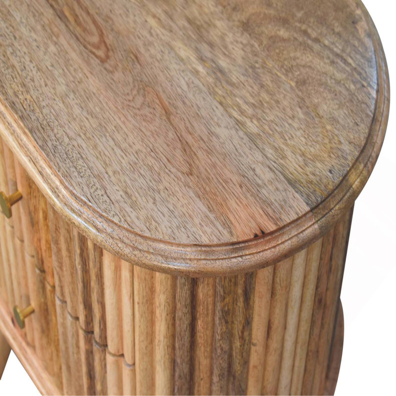 Table de chevet nordique Soba en bois massif, 2 tiroirs, pieds nordiques, brun clair