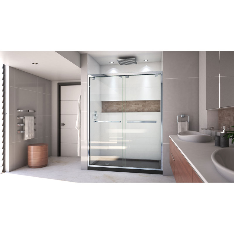 Encore 78.75" H Semi-frameless Sliding Shower Enclosure, Chrome/Black, Left